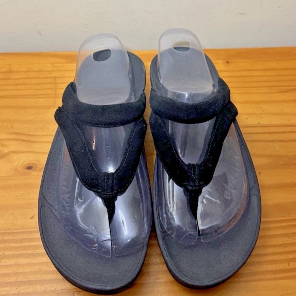 FitFlop Whirl Black Suede Thong Flip-Flop Sandals Womans sz 8 - Picture 2 of 8